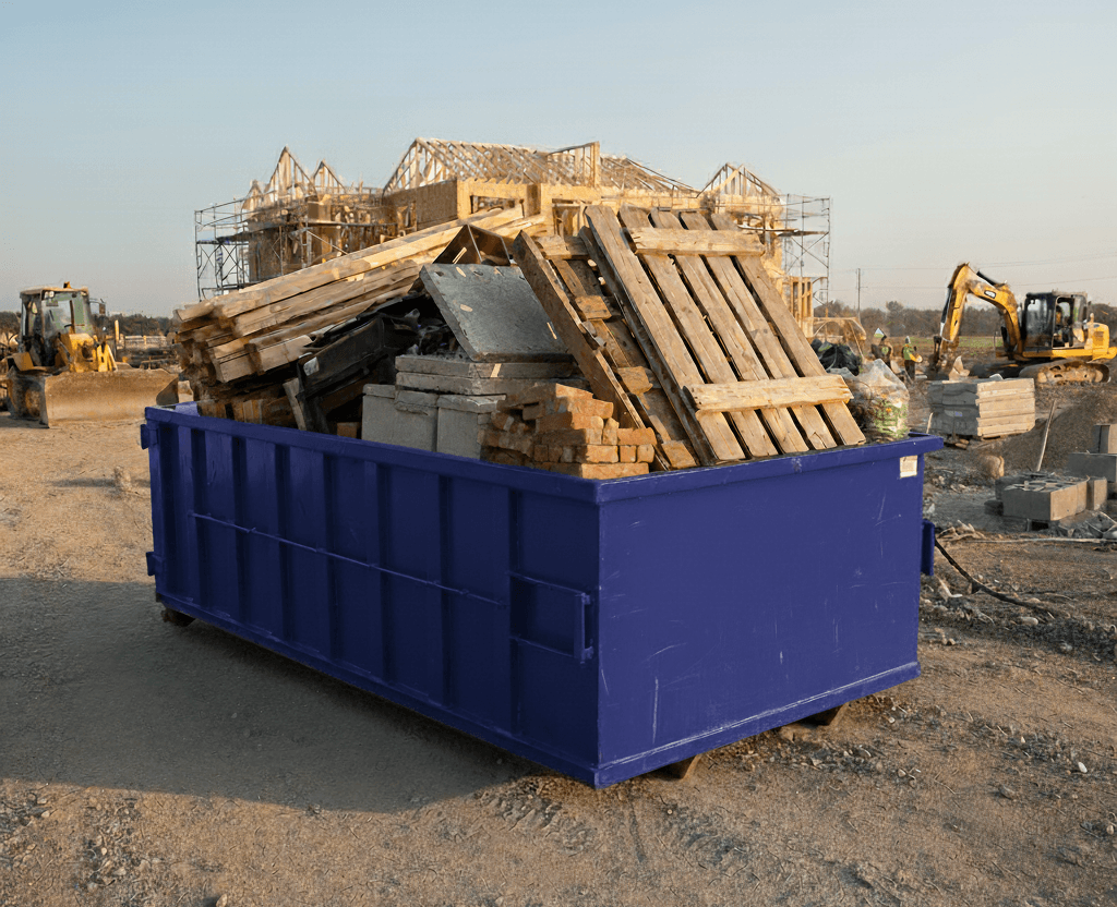 Short-term dumpster staged for rapid delivery on a job site